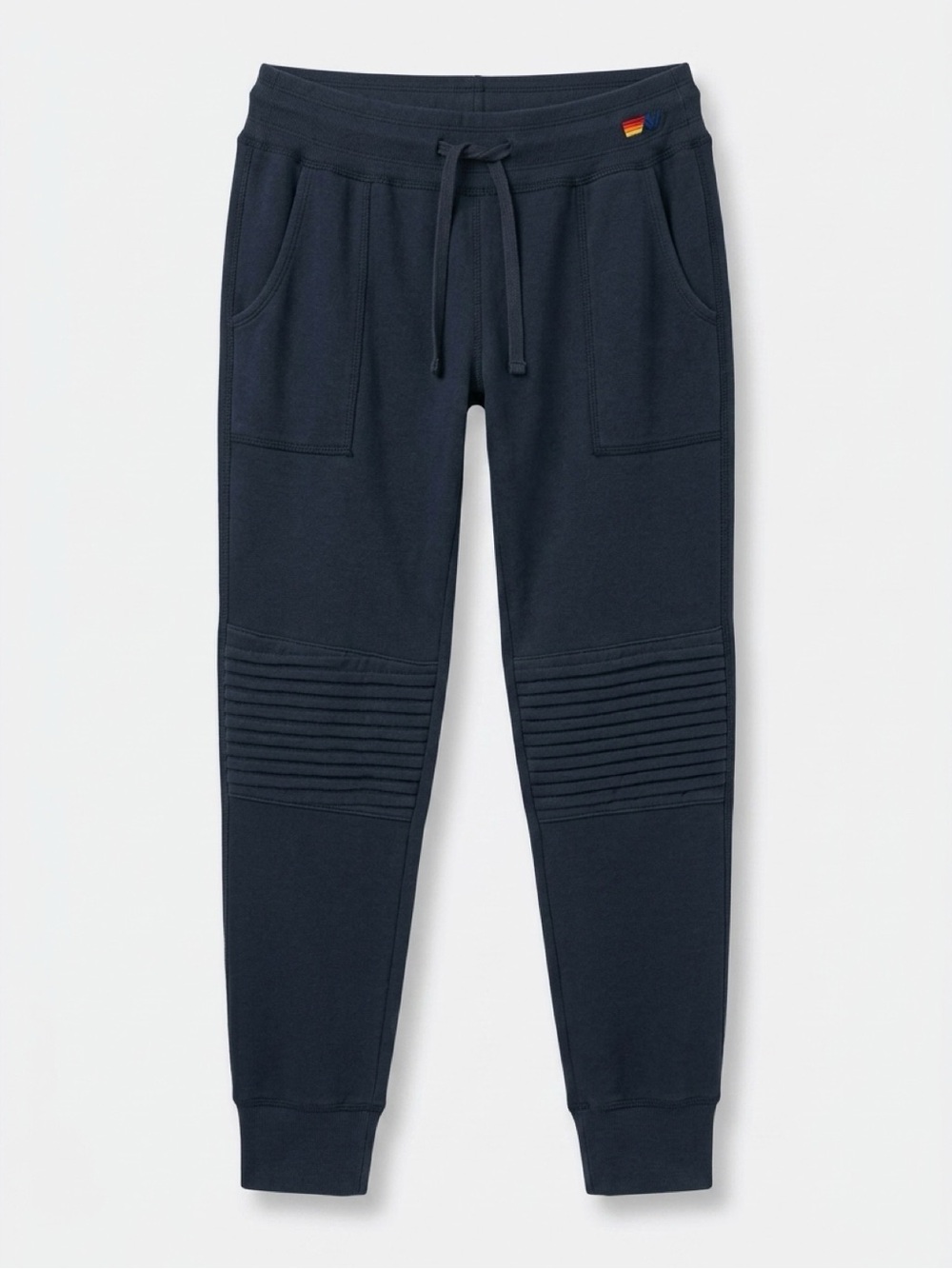 Aviator Nation Moto Jogger Sweatpants Navy Blue Ribbed Knee Womens Size L